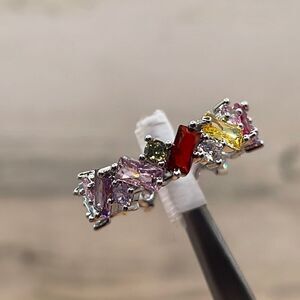 Beautiful Multi Cut Color Diamond CZ Silver Plated Eternity Infinity Ring Band